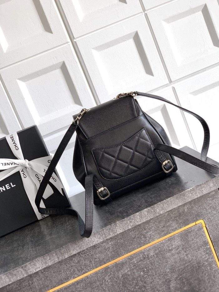 Copy Grained Shiny Calfskin & Gold-Tone Metal Replica Backpack