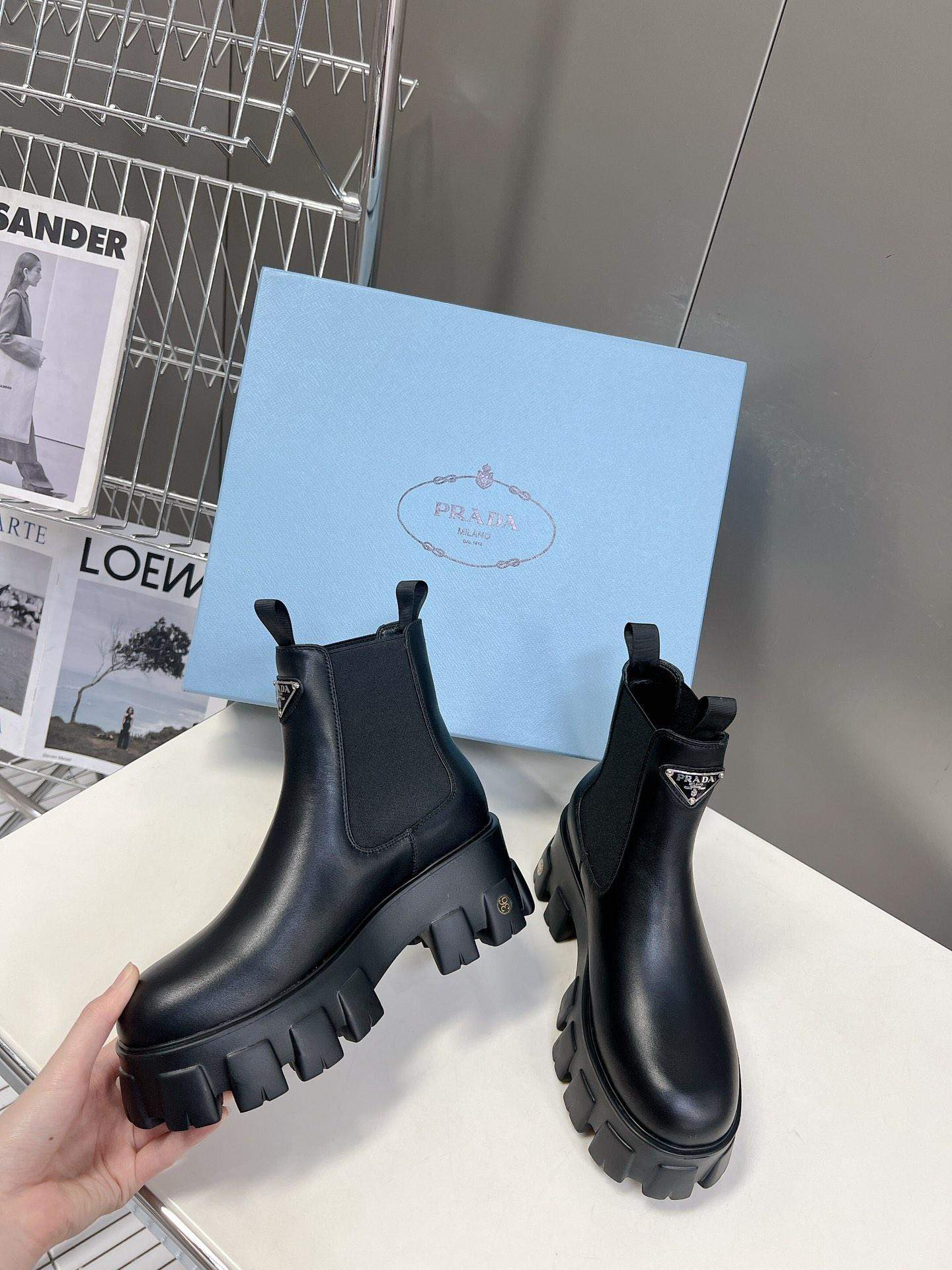 Finest Prada Monolith Brushed Leather Chelsea Replica Boots - Image 7