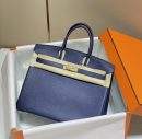 Hermes Birkin Platinum Togo Leather Replica Bag With Gold-Tone Metal 30 cm - Navy Blue