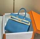 Hermes Birkin Platinum Togo Leather Replica Bag With Gold-Tone Metal 30 cm - Blue
