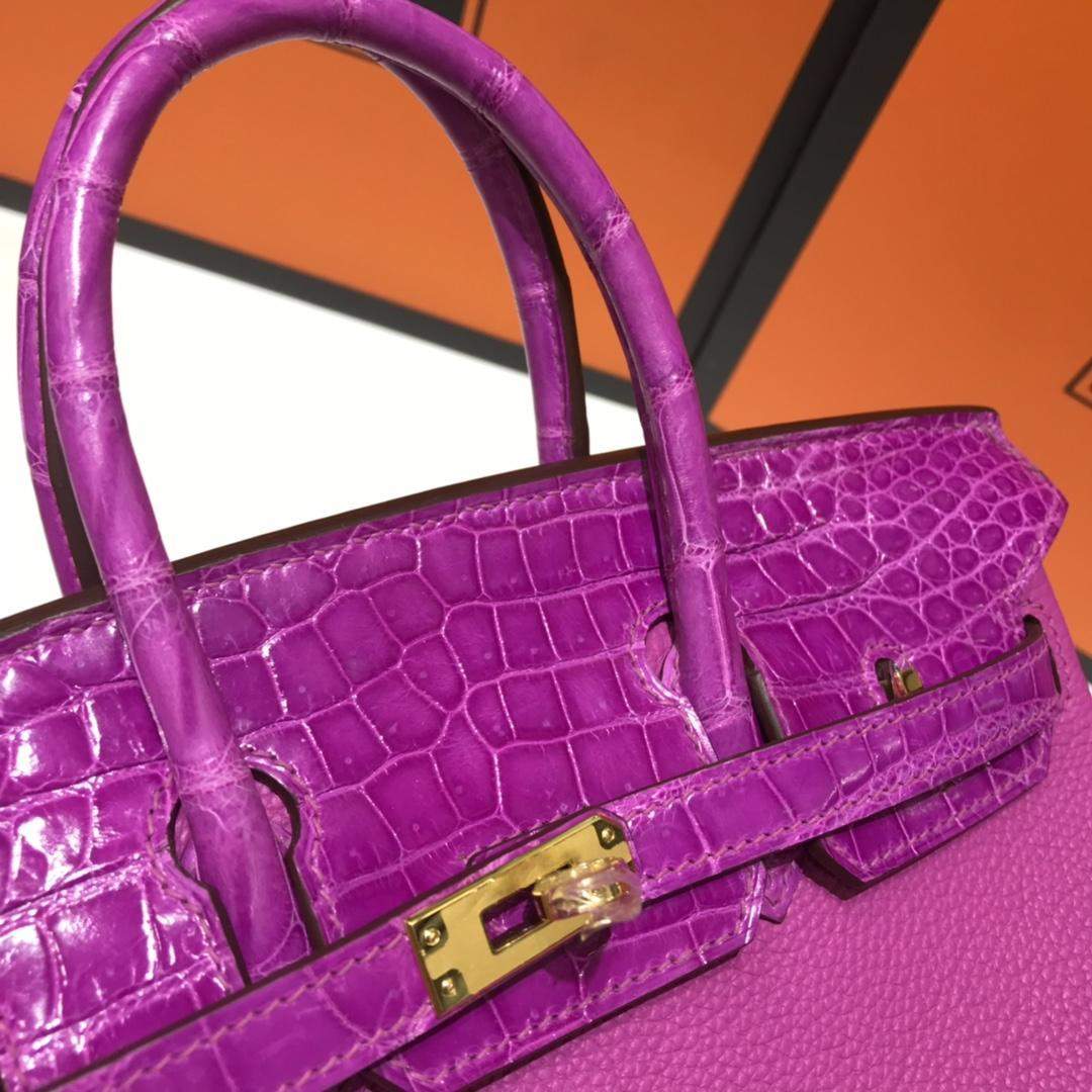 Deluxe Hermes Birkin Touch 25 cm Replica Bag In Togo & Shiny Crocodile Leather With Gold Hardware - Image 7