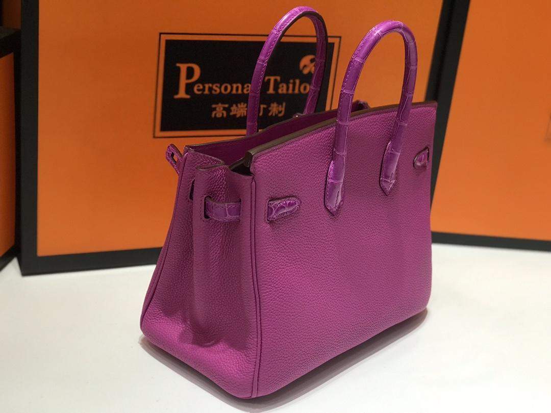 Deluxe Hermes Birkin Touch 25 cm Replica Bag In Togo & Shiny Crocodile Leather With Gold Hardware - Image 5