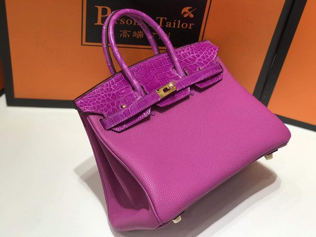 Deluxe Hermes Birkin Touch 25 cm Replica Bag In Togo & Shiny Crocodile Leather With Gold Hardware - Image 4