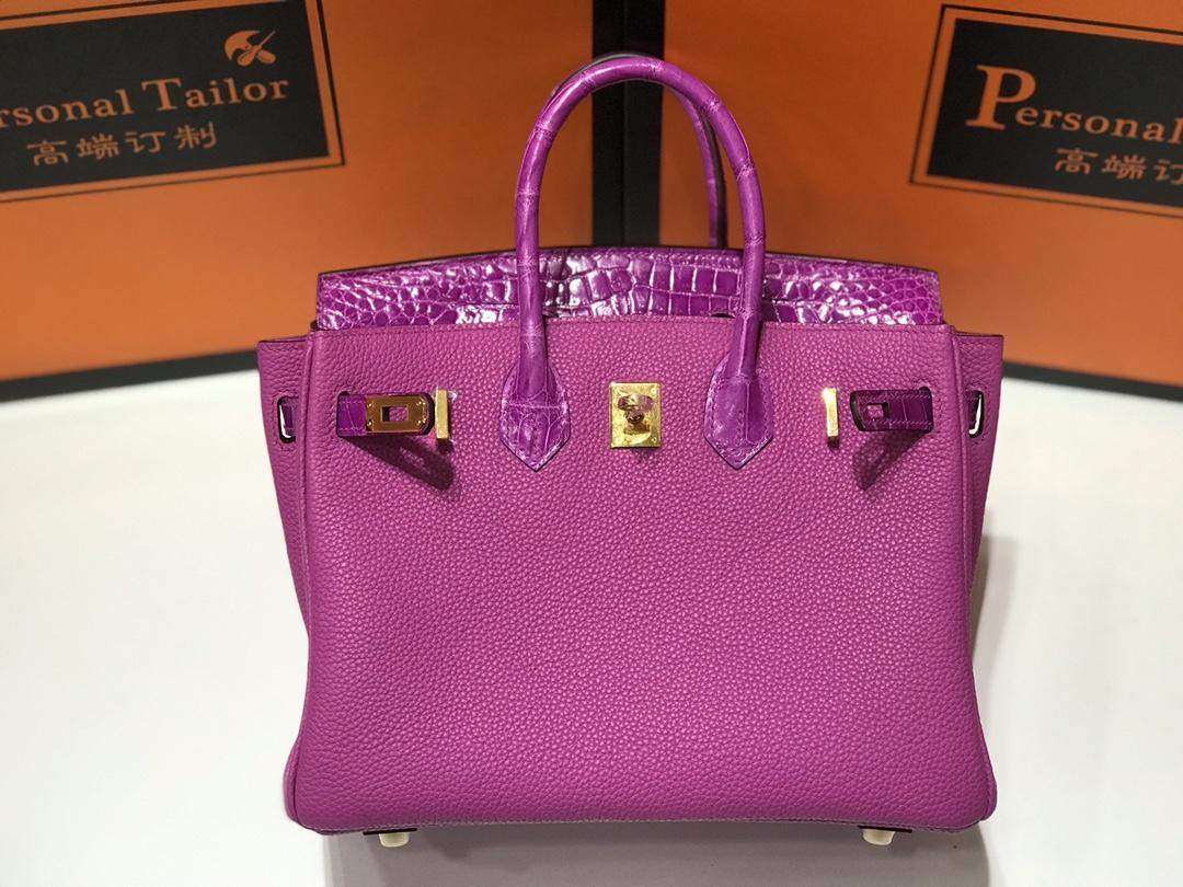 Deluxe Hermes Birkin Touch 25 cm Replica Bag In Togo & Shiny Crocodile Leather With Gold Hardware - Image 3