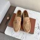 Deluxe Loro Piana Summer Charms Walk Replica Loafer With Silver-Tone Metal - Brown