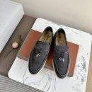 Deluxe Loro Piana Summer Charms Walk Replica Loafer With Silver-Tone Metal - Dark Gray