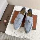 Deluxe Loro Piana Summer Charms Walk Replica Loafer With Silver-Tone Metal - Light Blue