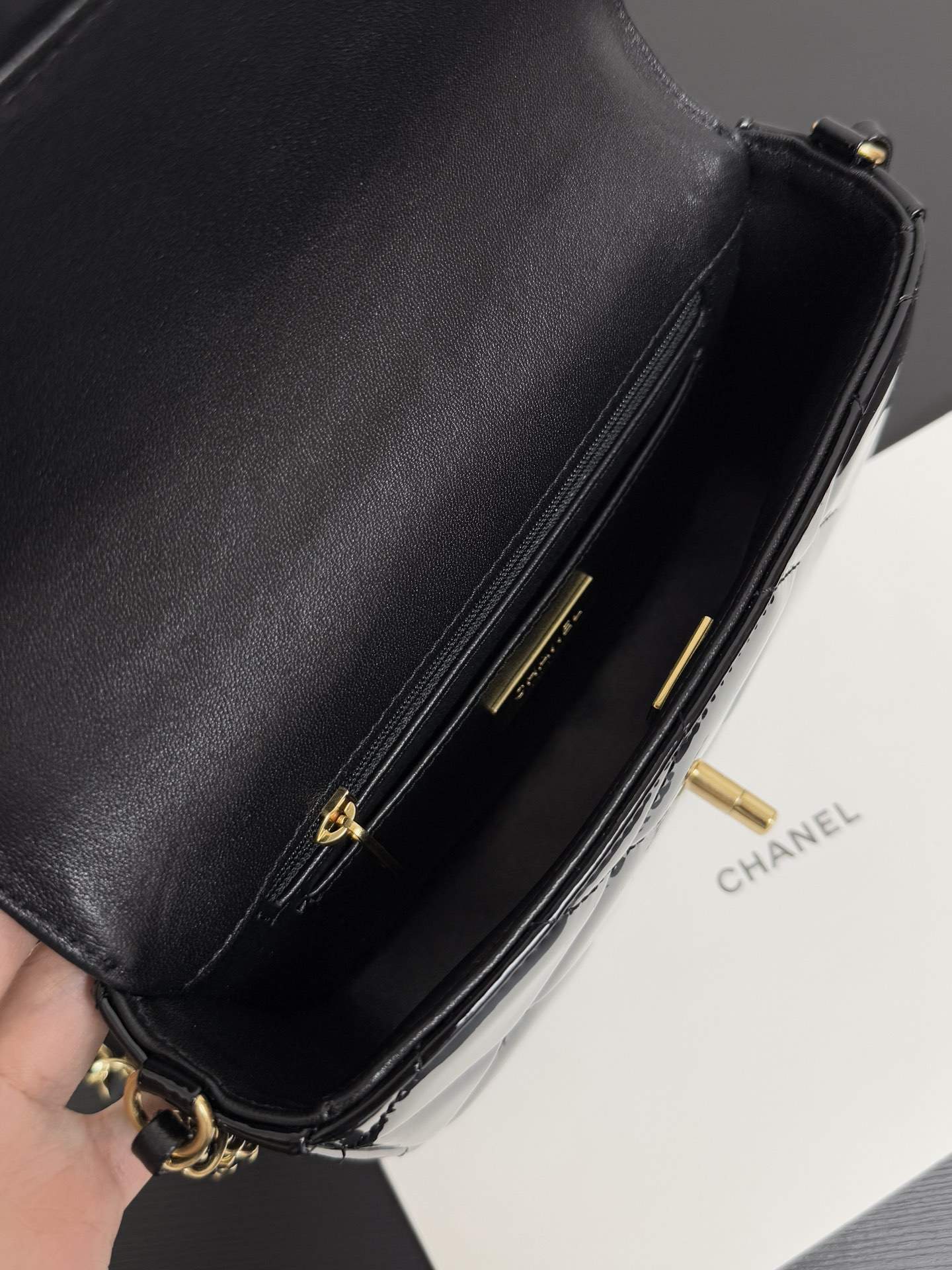 Premium Metallic Mirror Calfskin Replica Mini Flap Bag With Top Handle - Image 8