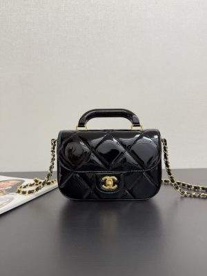 Premium Metallic Mirror Calfskin Replica Mini Flap Bag With Top Handle