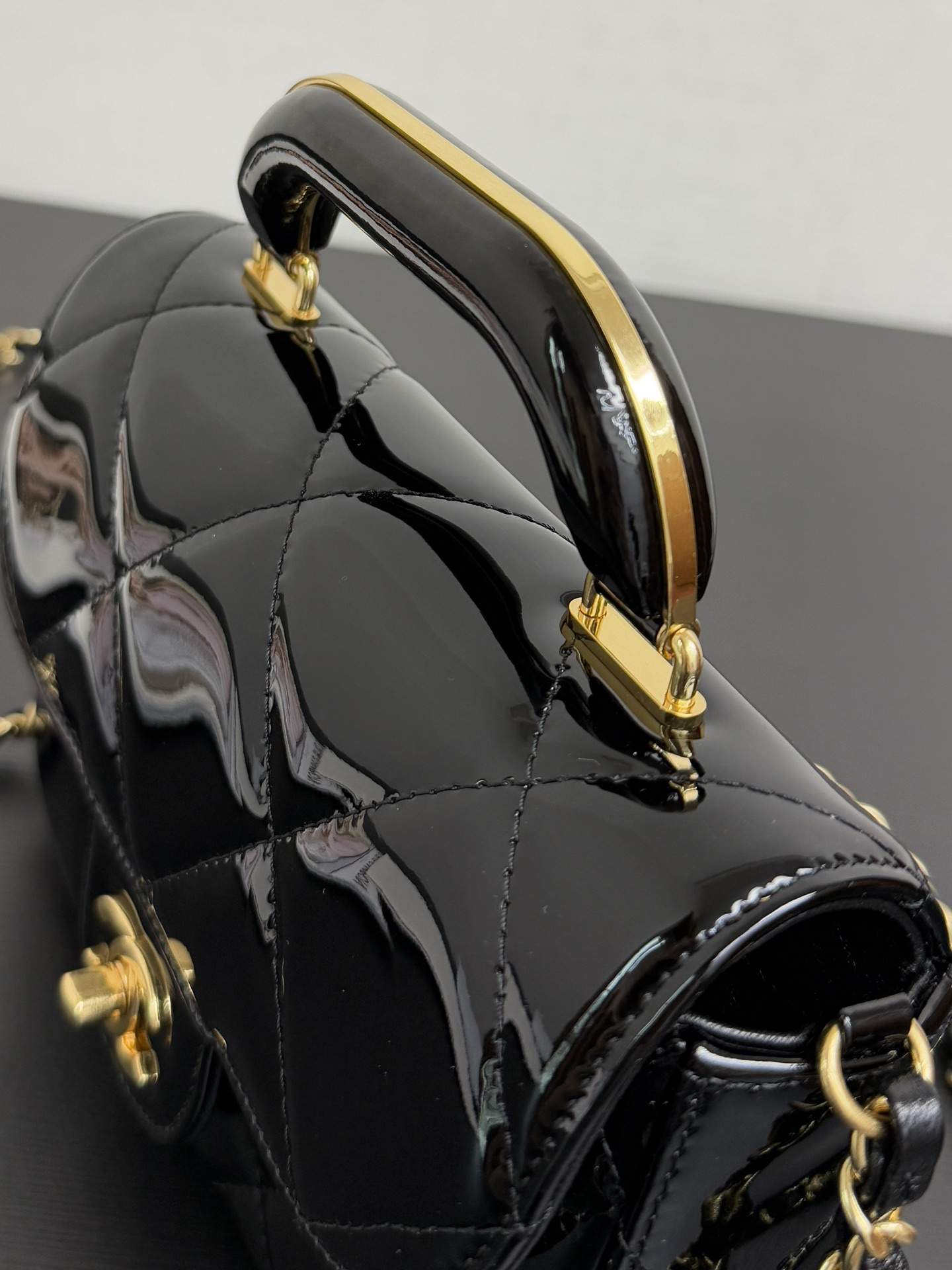 Premium Metallic Mirror Calfskin Replica Mini Flap Bag With Top Handle - Image 6