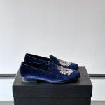 Buy Dolce & Gabbana Velvet Replica Slippers With Coat Of Arms Embroidery - Navy Blue