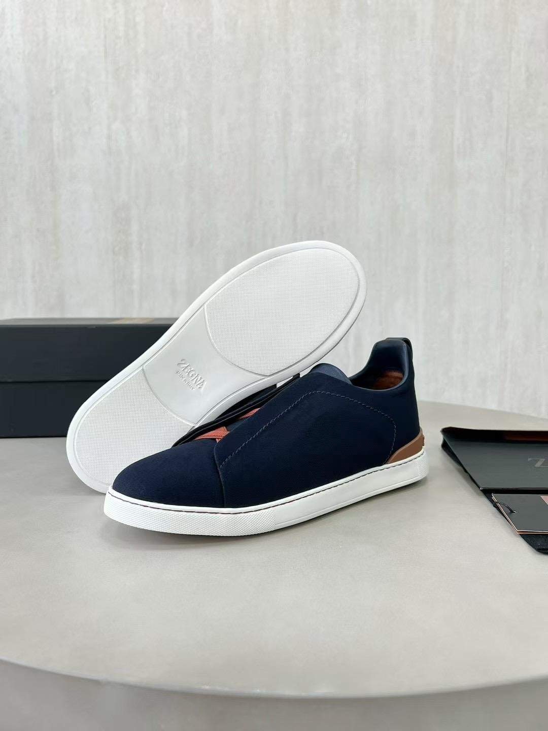 Shop Replica Ermengildo Zegna Canvas Triple Stitch Sneakers - Image 6