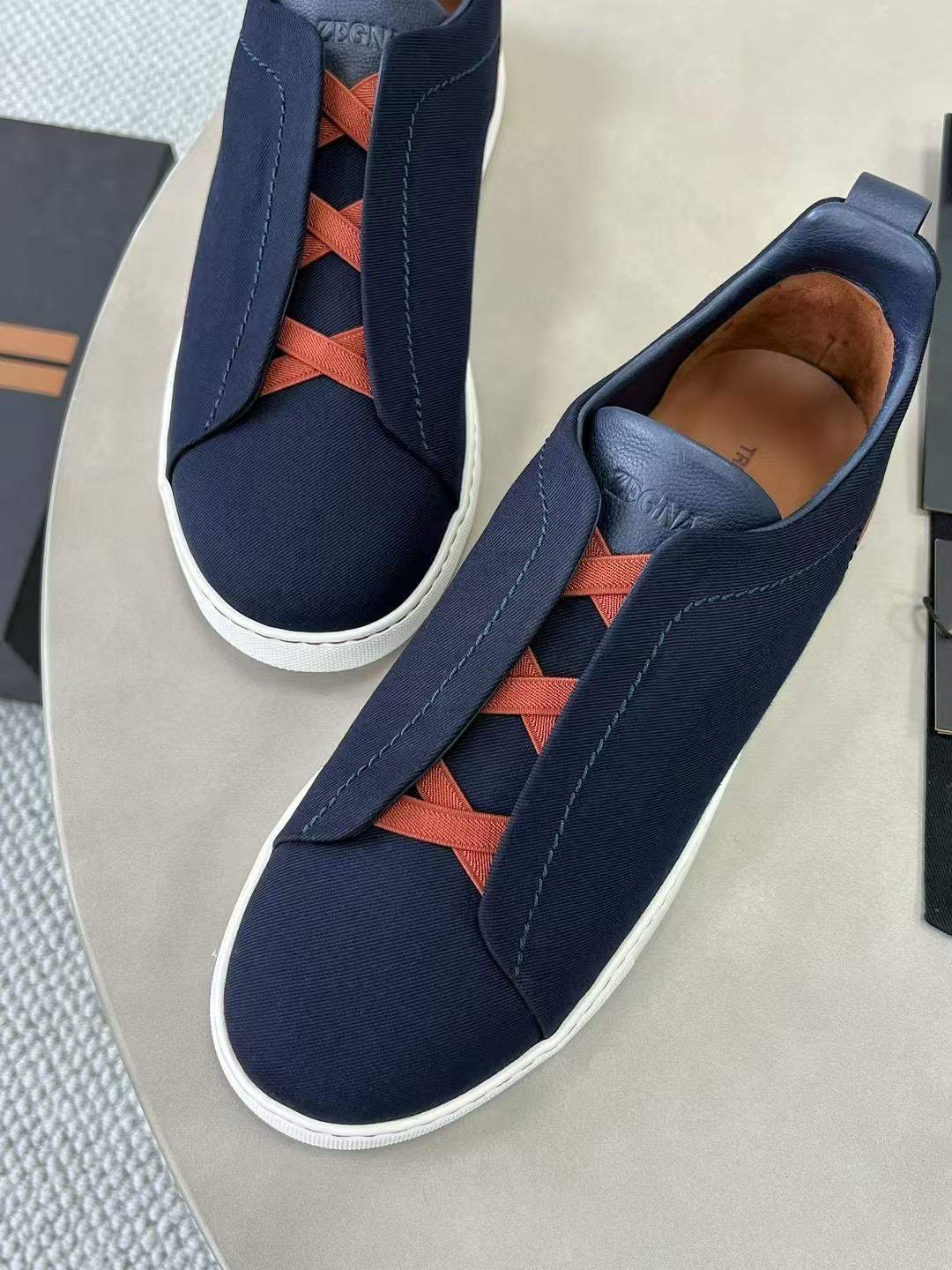 Shop Replica Ermengildo Zegna Canvas Triple Stitch Sneakers - Image 4
