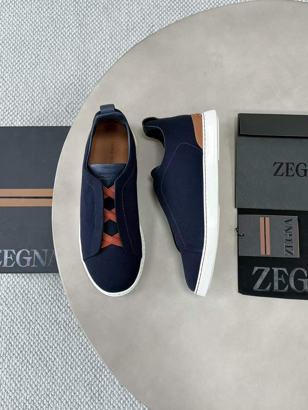 Shop Replica Ermengildo Zegna Canvas Triple Stitch Sneakers - Image 3
