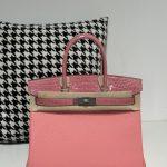 Copy Hermes Birkin Touch 25 cm Replica Bag In Togo & Shiny Crocodile Leather With Silver Hardware - Pink