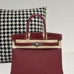 Copy Hermes Birkin Touch 25 cm Replica Bag In Togo & Shiny Crocodile Leather With Silver Hardware - Burgundy