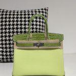Copy Hermes Birkin Touch 25 cm Replica Bag In Togo & Shiny Crocodile Leather With Silver Hardware - Light Green