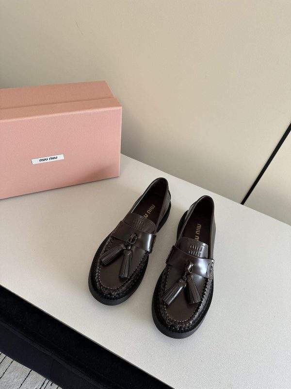 Deluxe Miu Miu Tassel Replica Loafers In Polished Leather