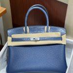 Premium Hermes Birkin Touch 25 cm Replica Bag In Togo Leather With Silver-Tone Metal - Navy Blue