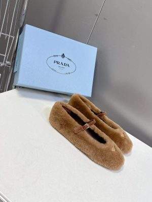 Exact Copy Prada Shearling Replica Ballerinas