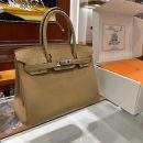 Premium Hermes Birkin Touch 25 cm Replica Bag In Togo Leather With Silver-Tone Metal - Light Brown