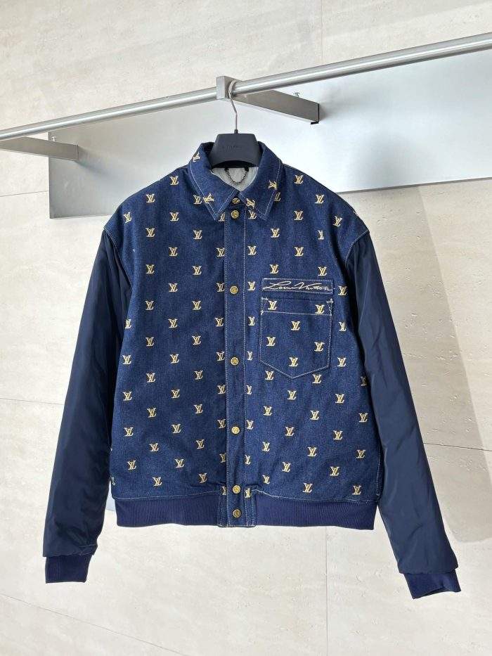 Luxury Replica Louis Vuitton Upcycled Denim Varsity Jacket