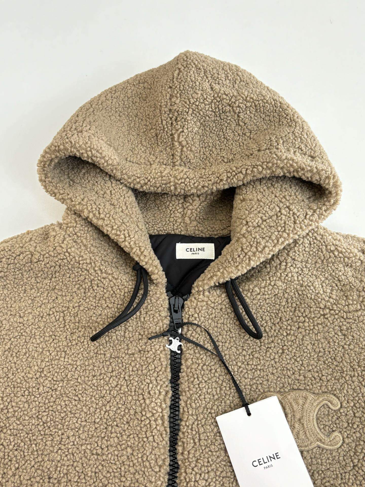 Copy Celine Hooded Replica Jacket In Wool And Cotton Fleece - Image 4