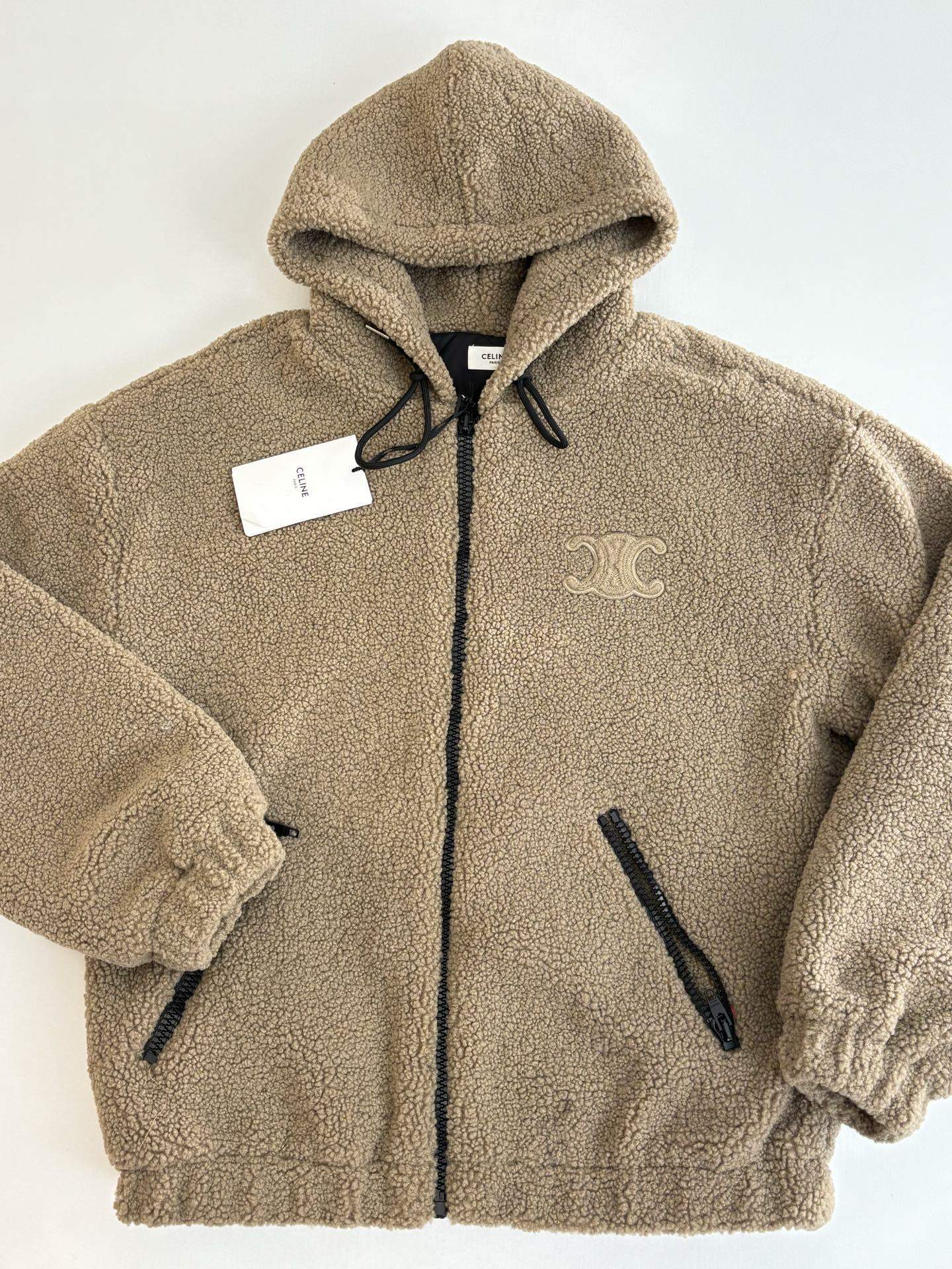 Copy Celine Hooded Replica Jacket In Wool And Cotton Fleece - Image 3