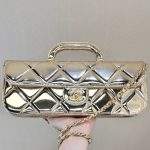 Elite Metallic Mirror Calfskin Large Replica Flap Bag With Top Handle