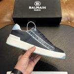 Exclusive Balmain B-Court Printed Calfskin Replica Trainers - Navy Blue
