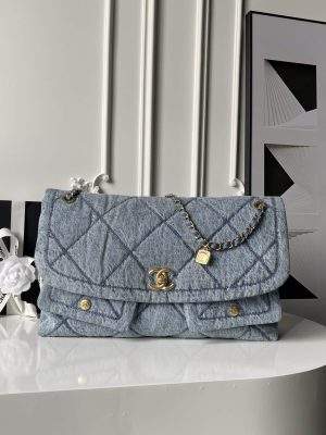 Deluxe Washed Denim Maxi Replica Flap Bag