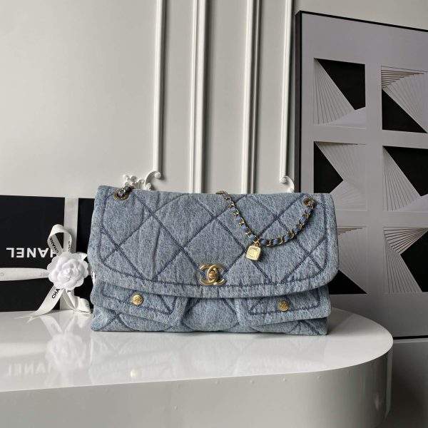 Deluxe Washed Denim Maxi Replica Flap Bag