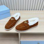 Copy Prada Suede And Shearling Replica Loafers - Brown