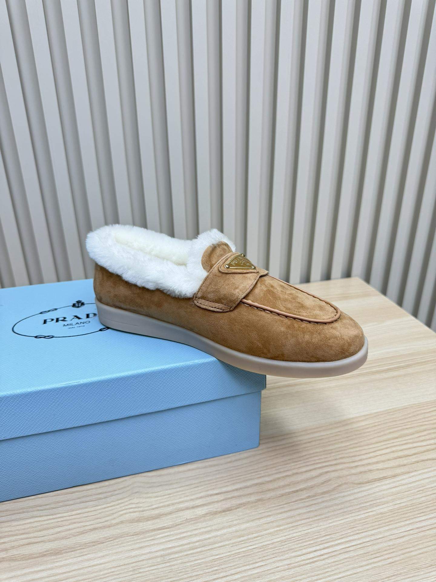 Copy Prada Suede And Shearling Replica Loafers - Image 5