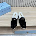 Copy Prada Suede And Shearling Replica Loafers - Black