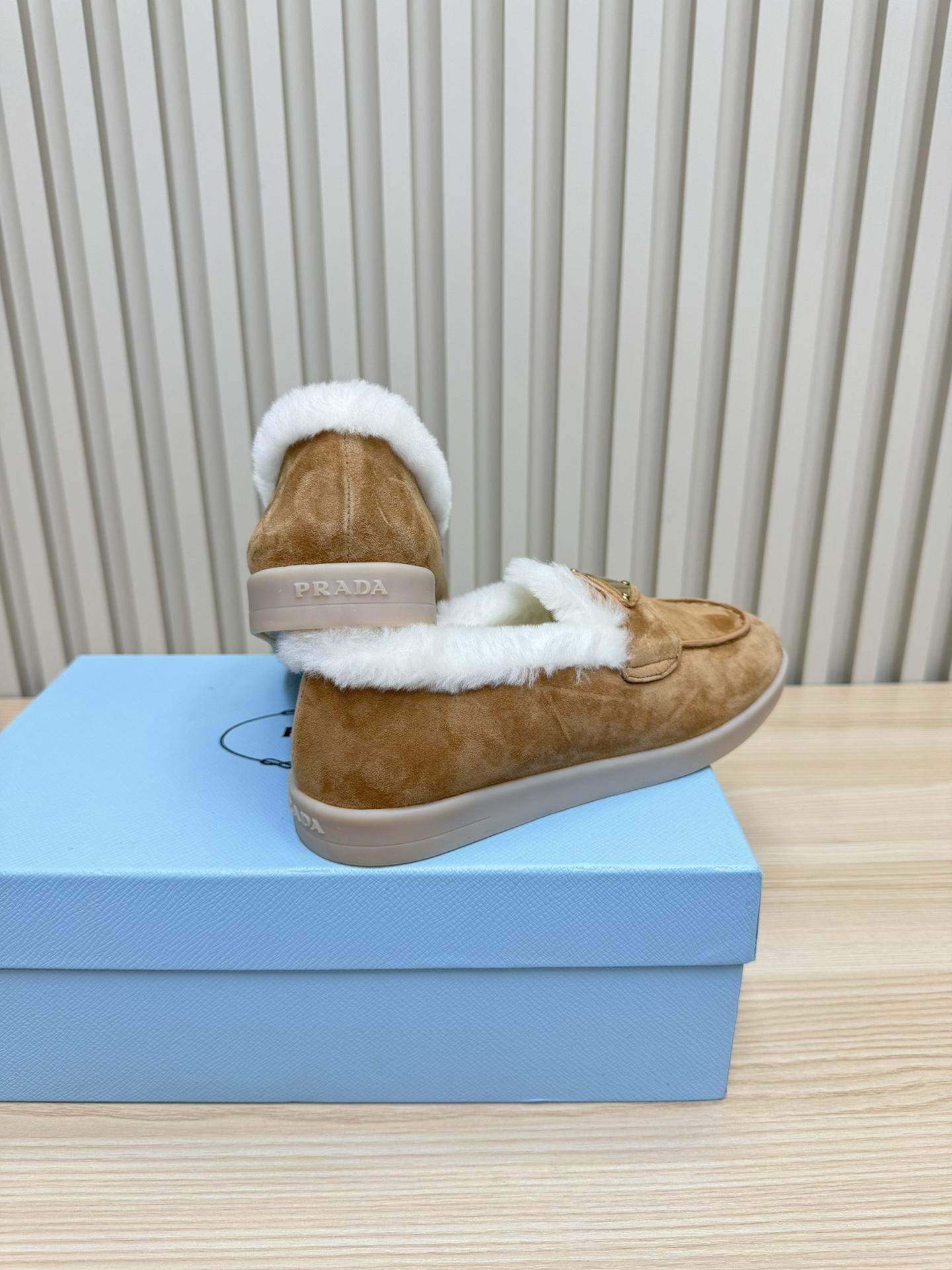 Copy Prada Suede And Shearling Replica Loafers - Image 8