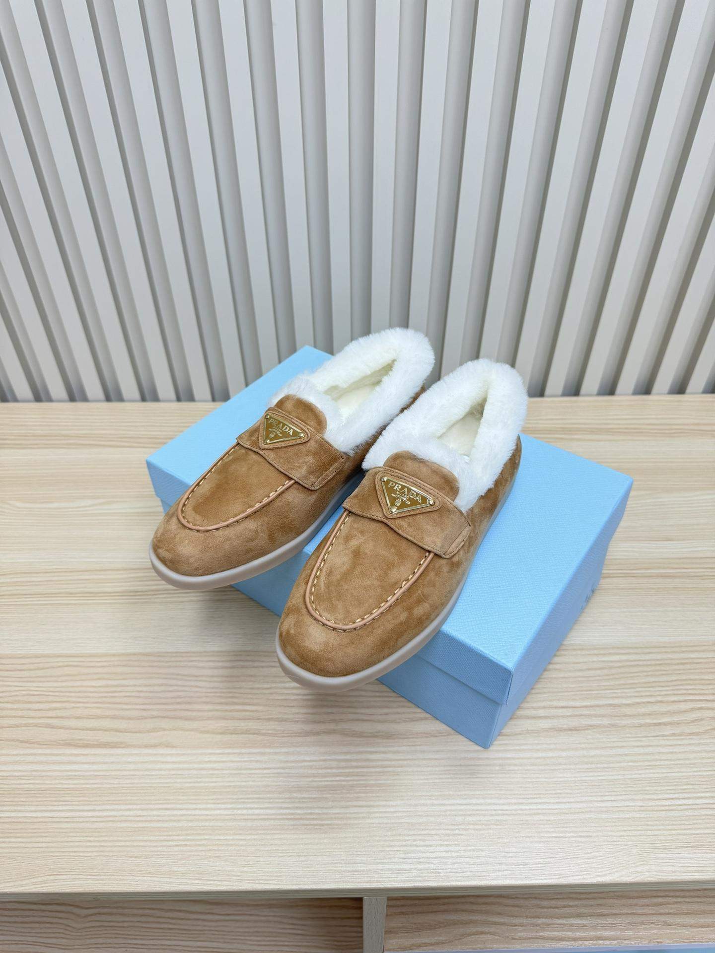 Copy Prada Suede And Shearling Replica Loafers - Image 3