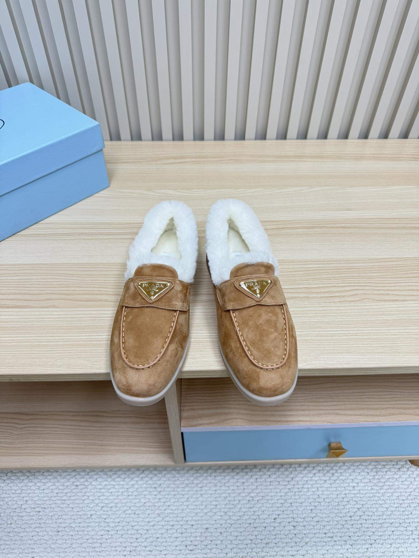 Copy Prada Suede And Shearling Replica Loafers
