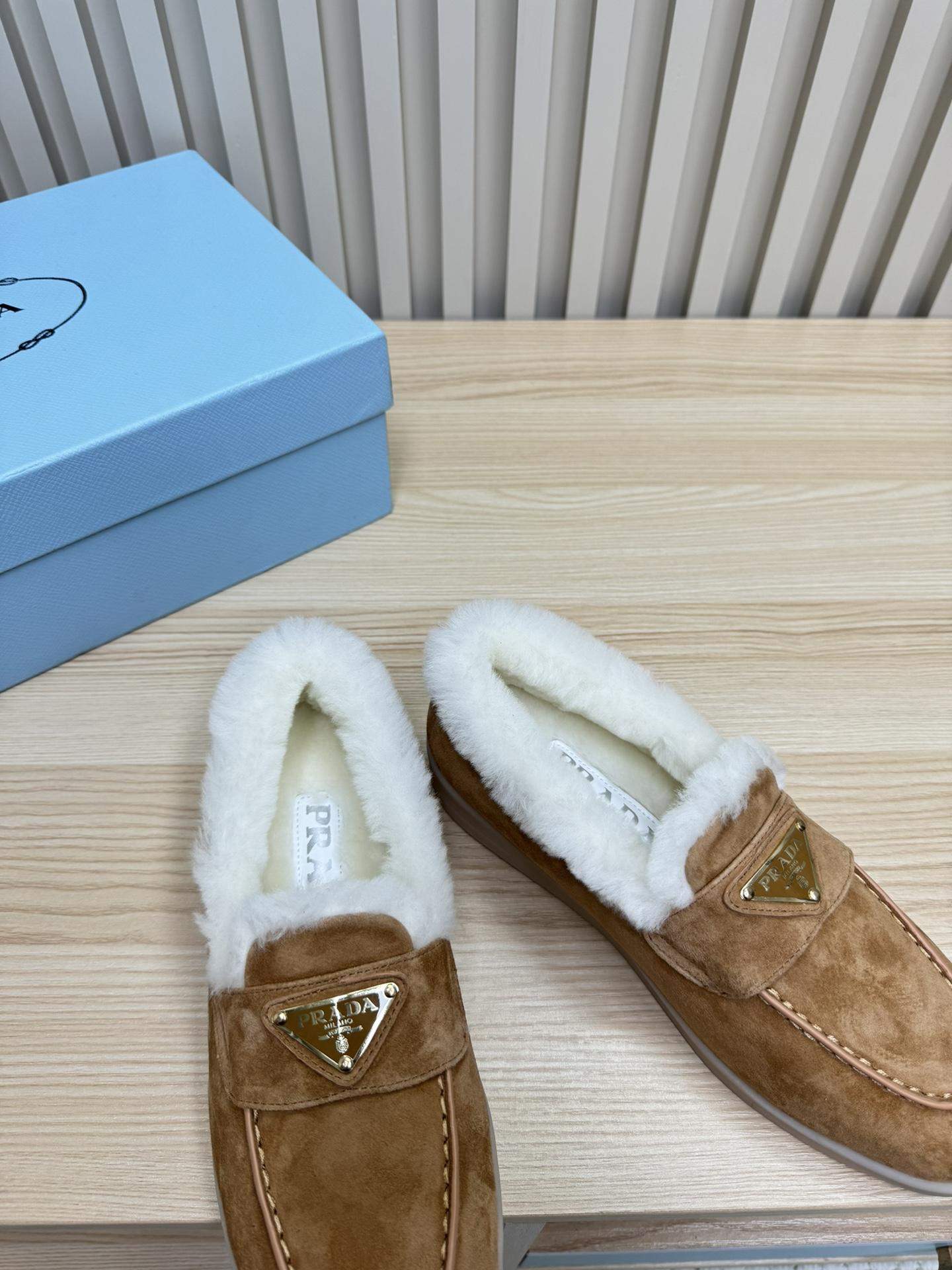 Copy Prada Suede And Shearling Replica Loafers - Image 7