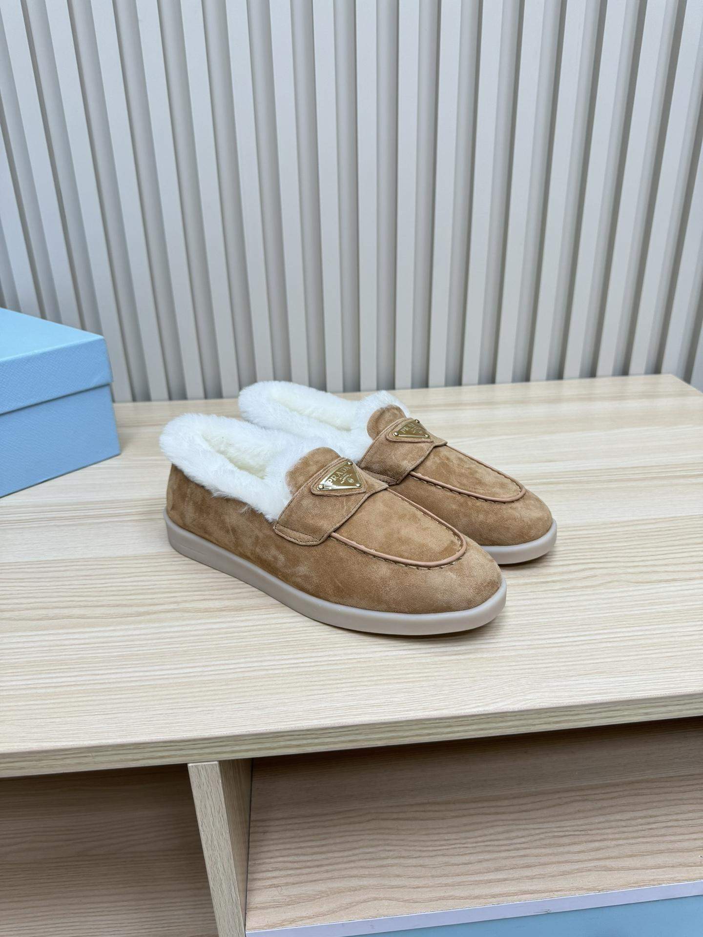 Copy Prada Suede And Shearling Replica Loafers - Image 2