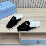 Finest Prada Suede And Shearling Replica Slippers - Black