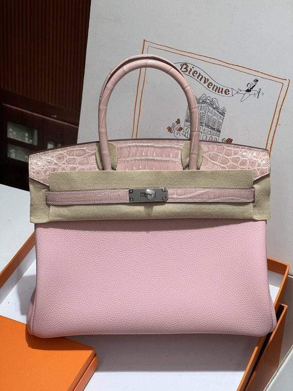 Copy Hermes Birkin Touch 25 cm Replica Bag In Togo & Shiny Crocodile Leather With Silver Hardware