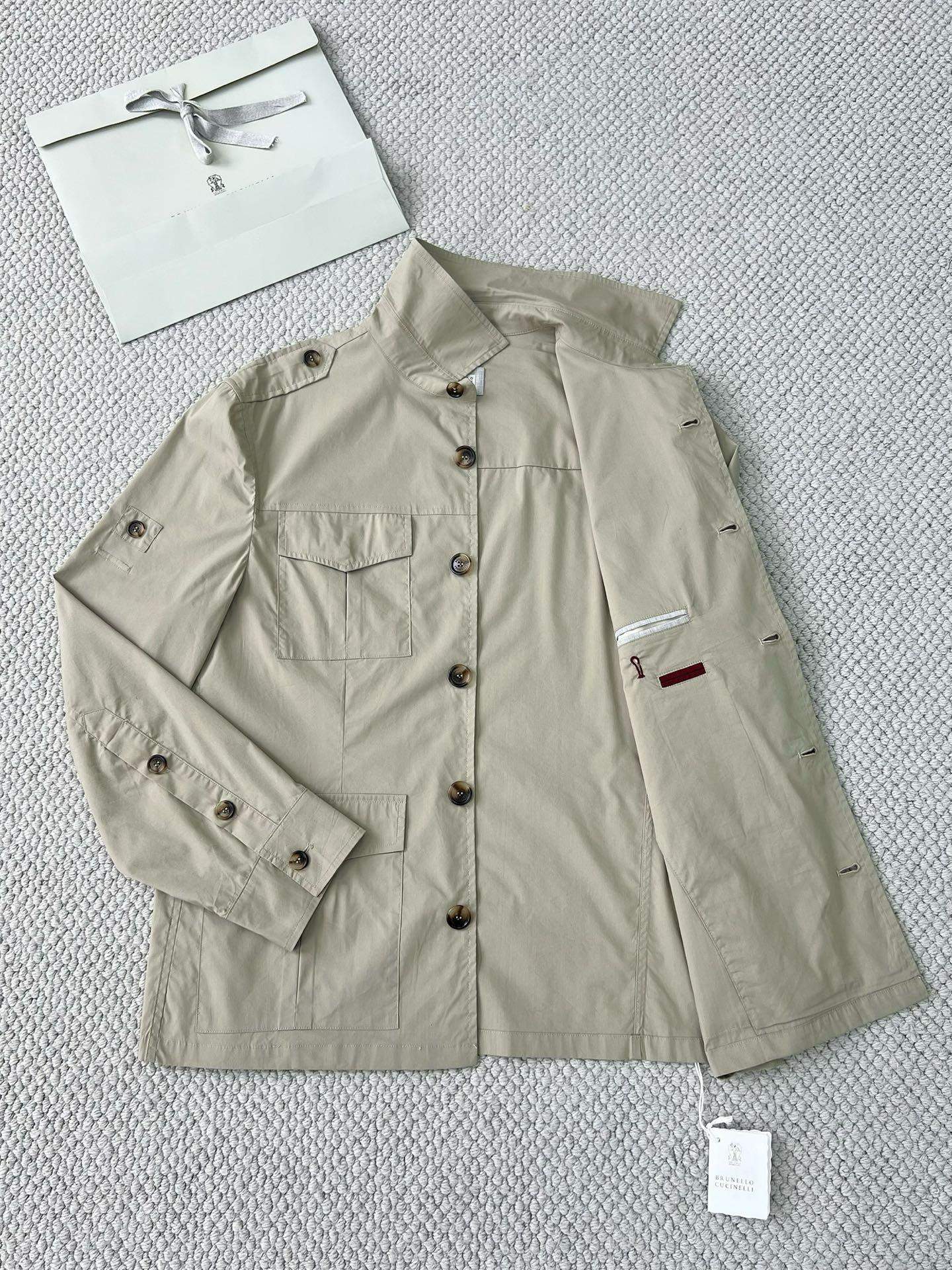 Luxury Replica Brunello Cucinelli Lightweight Techno Cotton Poplin Unlined Safari Jacket - Image 8