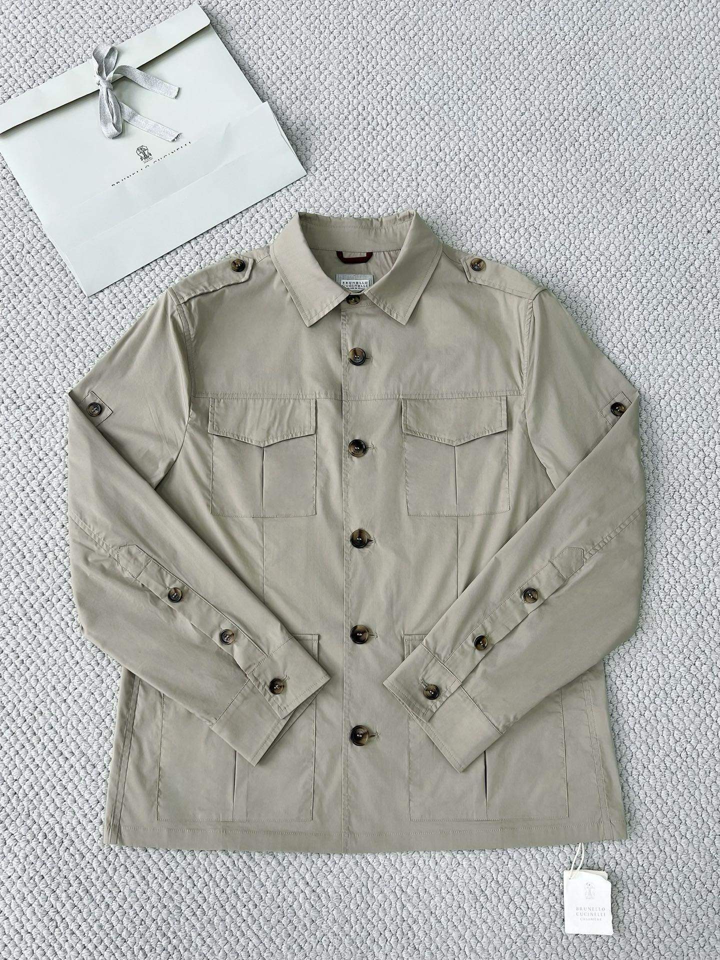 Luxury Replica Brunello Cucinelli Lightweight Techno Cotton Poplin Unlined Safari Jacket - Image 7