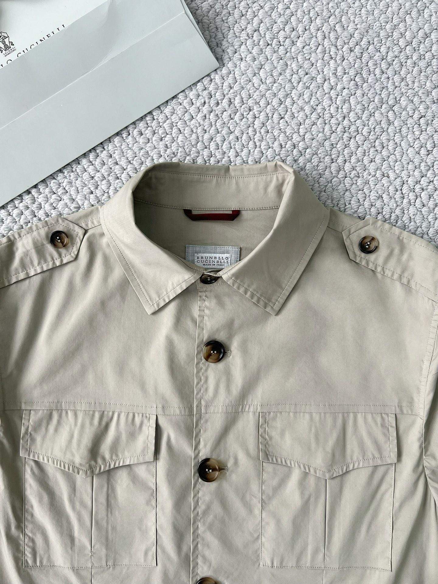 Luxury Replica Brunello Cucinelli Lightweight Techno Cotton Poplin Unlined Safari Jacket - Image 9