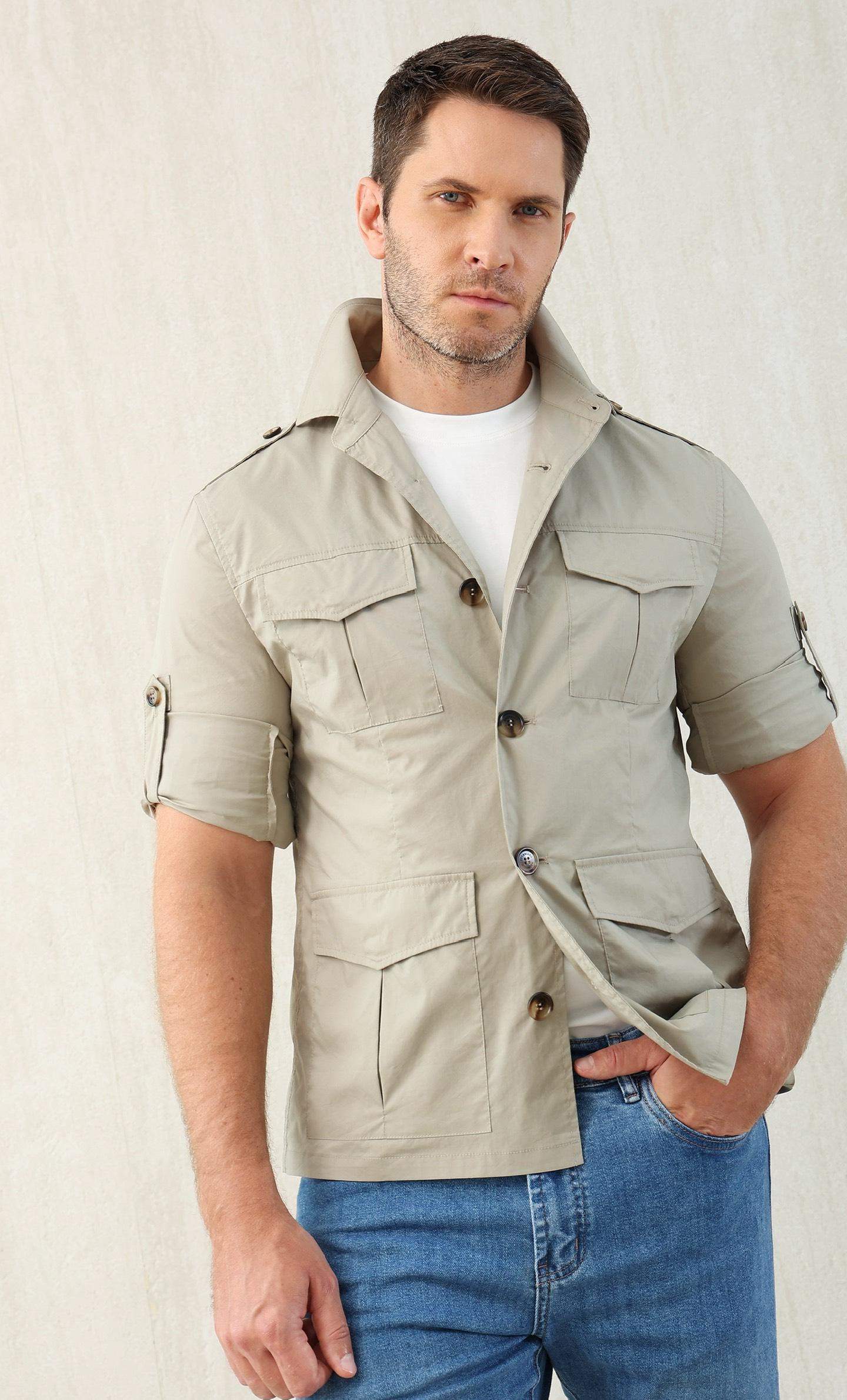 Luxury Replica Brunello Cucinelli Lightweight Techno Cotton Poplin Unlined Safari Jacket - Image 3