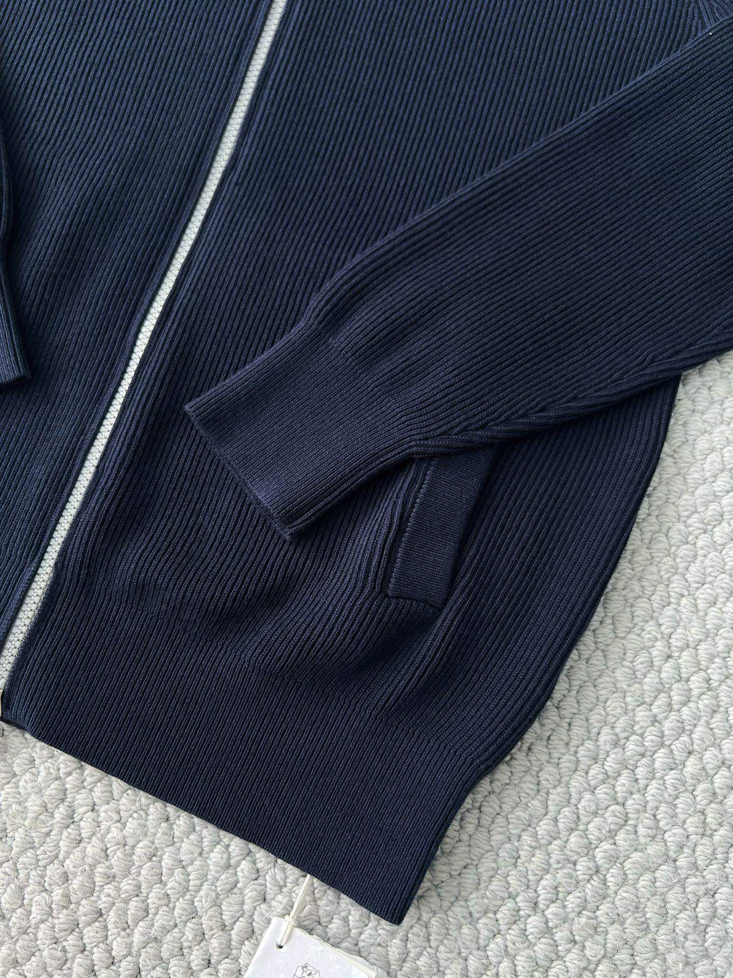 Deluxe Brunello Cucinelli Malfile Cotton English Rib Replica Cardigan With Raglan Sleeves And Zipper - Image 4