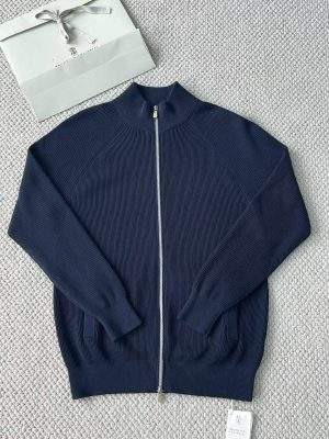 Deluxe Brunello Cucinelli Malfile Cotton English Rib Replica Cardigan With Raglan Sleeves And Zipper