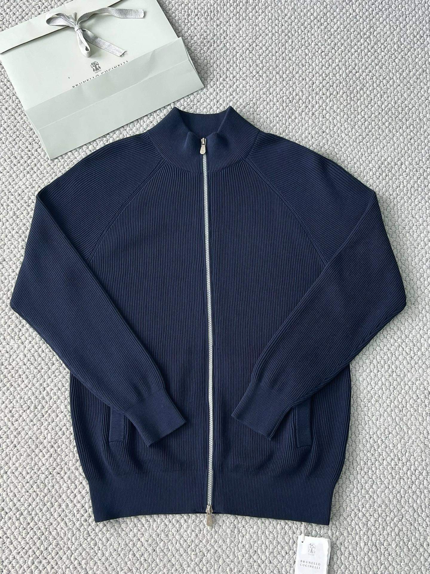 Deluxe Brunello Cucinelli Malfile Cotton English Rib Replica Cardigan With Raglan Sleeves And Zipper