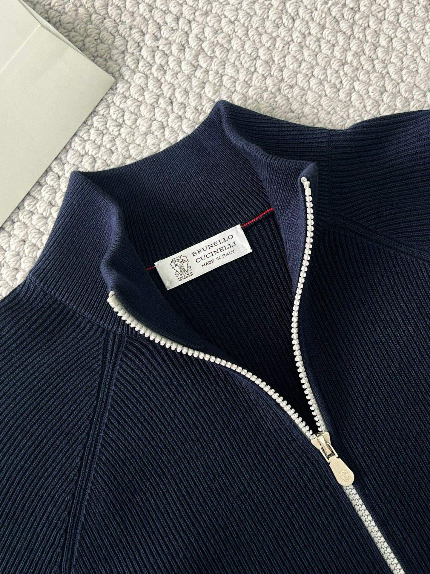 Deluxe Brunello Cucinelli Malfile Cotton English Rib Replica Cardigan With Raglan Sleeves And Zipper - Image 3